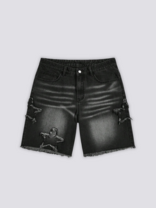 Star Print Denim Shorts - スター