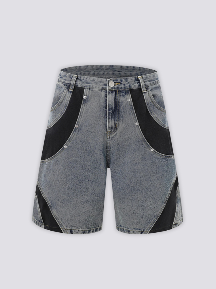 Two-Tone Denim Shorts