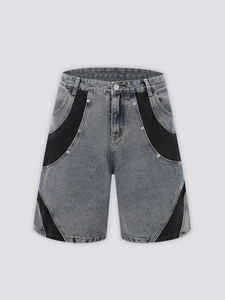 Two-Tone Denim Shorts - ツートン