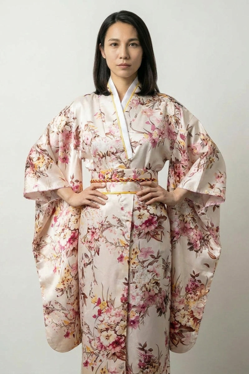 Beige Sakura Japanese Kimono 'Harumi' | Japan Clothing