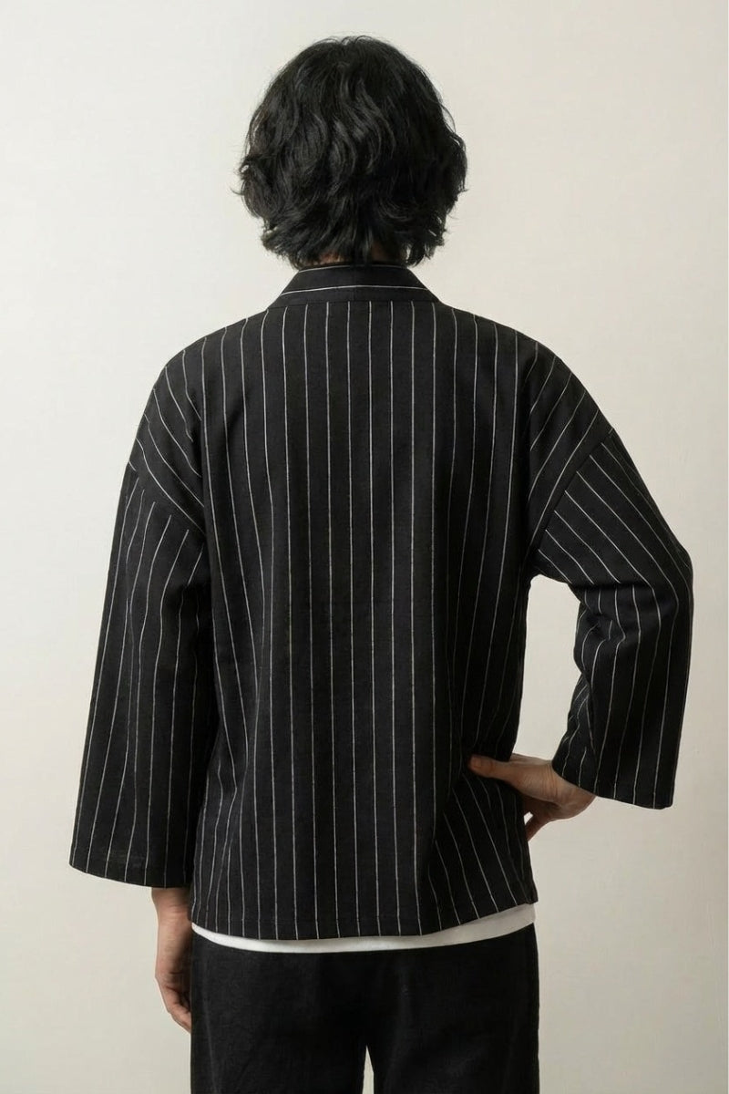 Back view of black kimono jacket for men