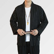 A black and white kimono jacket with a traditional spirit