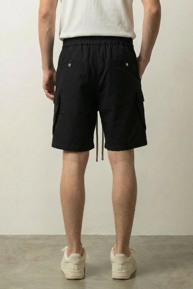 Black cargo shorts styled streetwear look