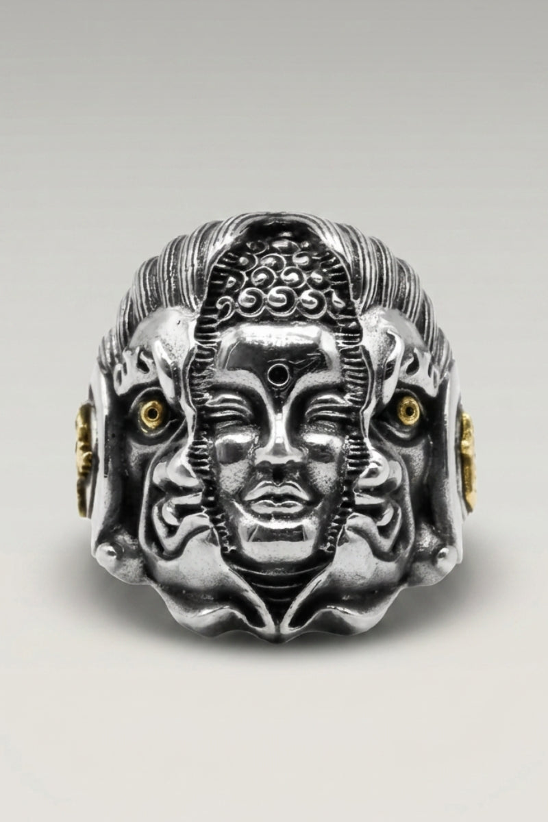 Silver Celtic Ring 'Kurobe' — Japanese silver ring, a Celtic knotwork open band with a small crest