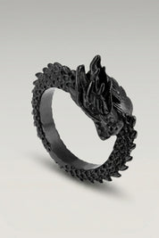 Chinese Dragon Ring 'Huanglong' — Japanese silver ring, a coiling Chinese dragon wrapping the finger, in Black finish