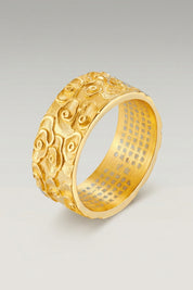 Japanese Cloud Ring 'Kumo' — Japanese silver ring, a carved rolling-cloud scroll band, in Gold finish