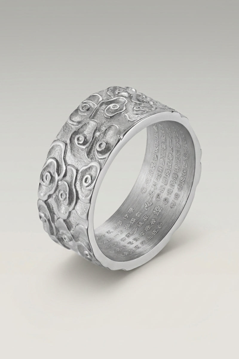 Japanese Cloud Ring 'Kumo' — Japanese silver ring, a carved rolling-cloud scroll band, in Silver finish
