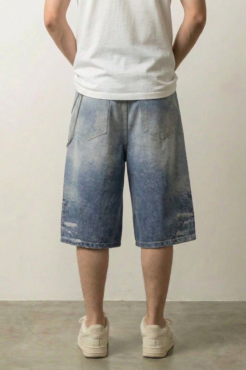 Custom designed denim shorts styled look