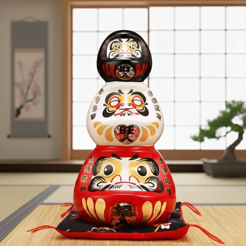 Triple Japanese Daruma Set – Symbol of Fortune and Progress