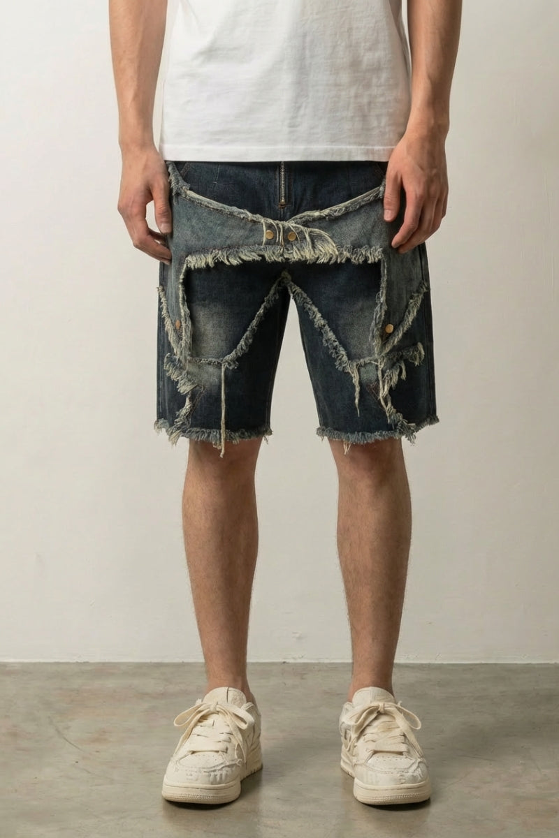 Distressed denim shorts — worn edge streetwear