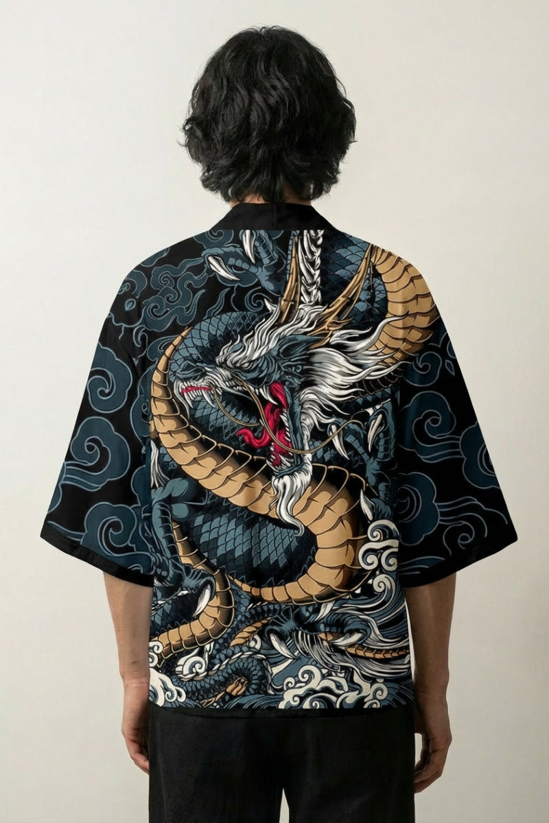 Back view of haori with dragon print