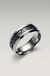 Asian Ring 'Ringshine' — Japanese silver ring, a dragon-pattern inlay band, in Black finish