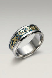 Asian Ring 'Ringshine' — Japanese silver ring, a dragon-pattern inlay band, in Blue finish