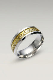 Asian Ring 'Ringshine' — Japanese silver ring, a dragon-pattern inlay band, in Gold finish