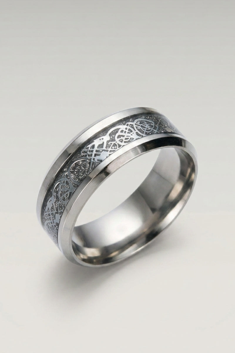 Asian Ring 'Ringshine' — Japanese silver ring, a dragon-pattern inlay band, in Silver finish