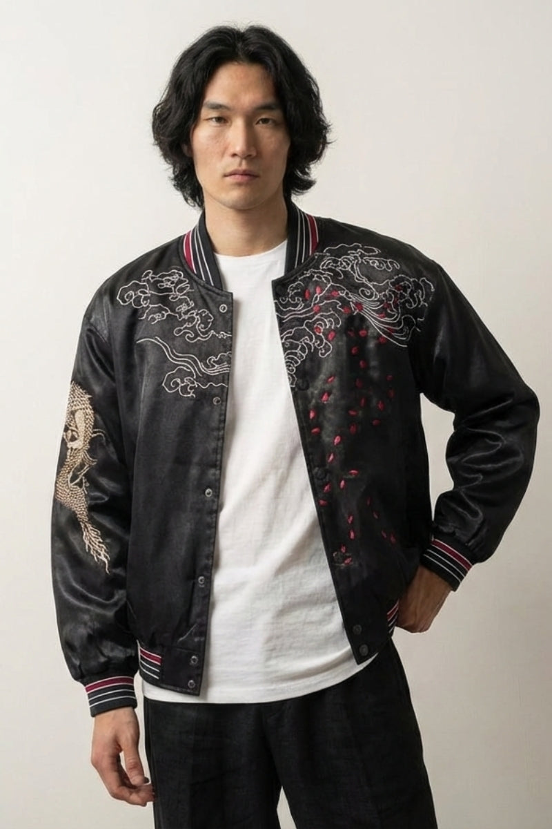 Back view of Japanese garment with dragon print