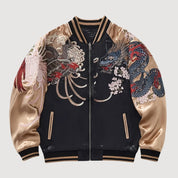 Dual Spirit Sukajan 'Byakko no Hi' — reversible sukajan, white tiger and red dragon, khaki and cream