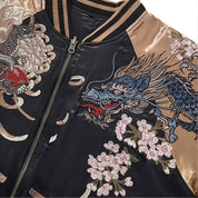 Dual Spirit Sukajan 'Byakko no Hi' — reversible sukajan, white tiger and red dragon, khaki and cream