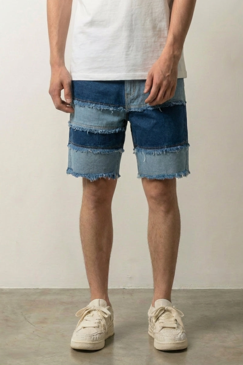 Frayed denim shorts — raw edge streetwear design