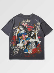 Japanese t-shirt printed with a beautiful geisha with a flowery design