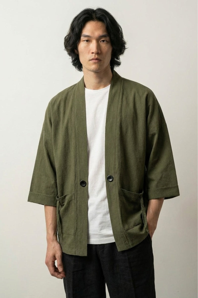 Japanese-style green kimono for men