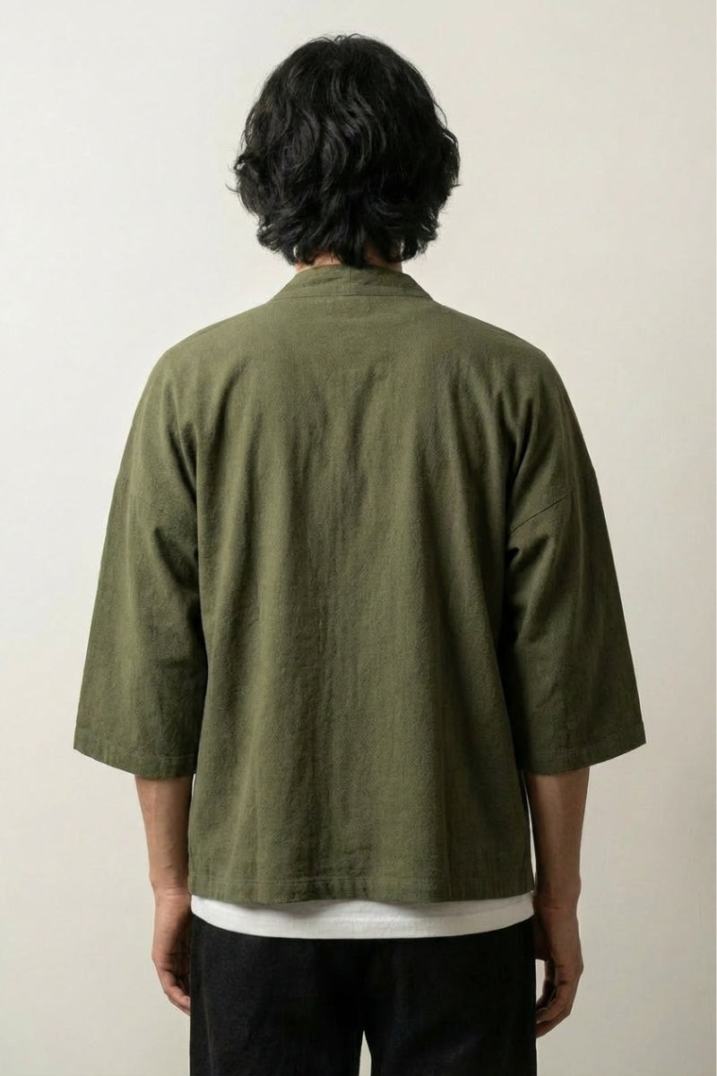 Back view of green kimono for men