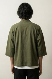 Green Kimono Men 'Yuudai' — The olive kimono that borrows its colour from workwear