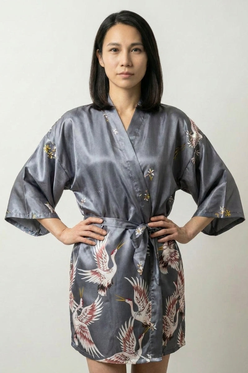 Grey Crane Japanese Sleep Robe 'Asazuru' | Japan Clothing