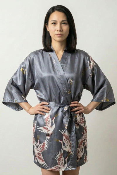 Grey Crane Japanese Sleep Robe 'Asazuru'