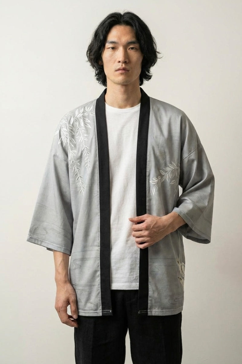 Japanese-style grey kimono jacket for men