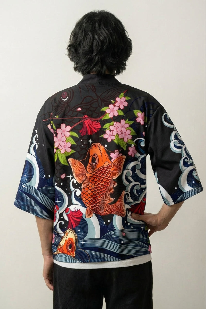Back view of haori with sakura print