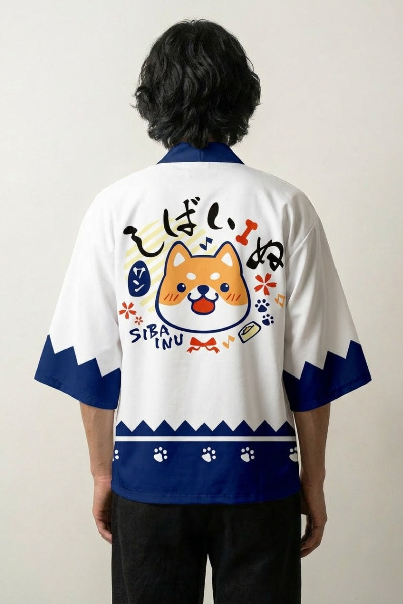 Back view of haori kimono with Shiba Inu motif