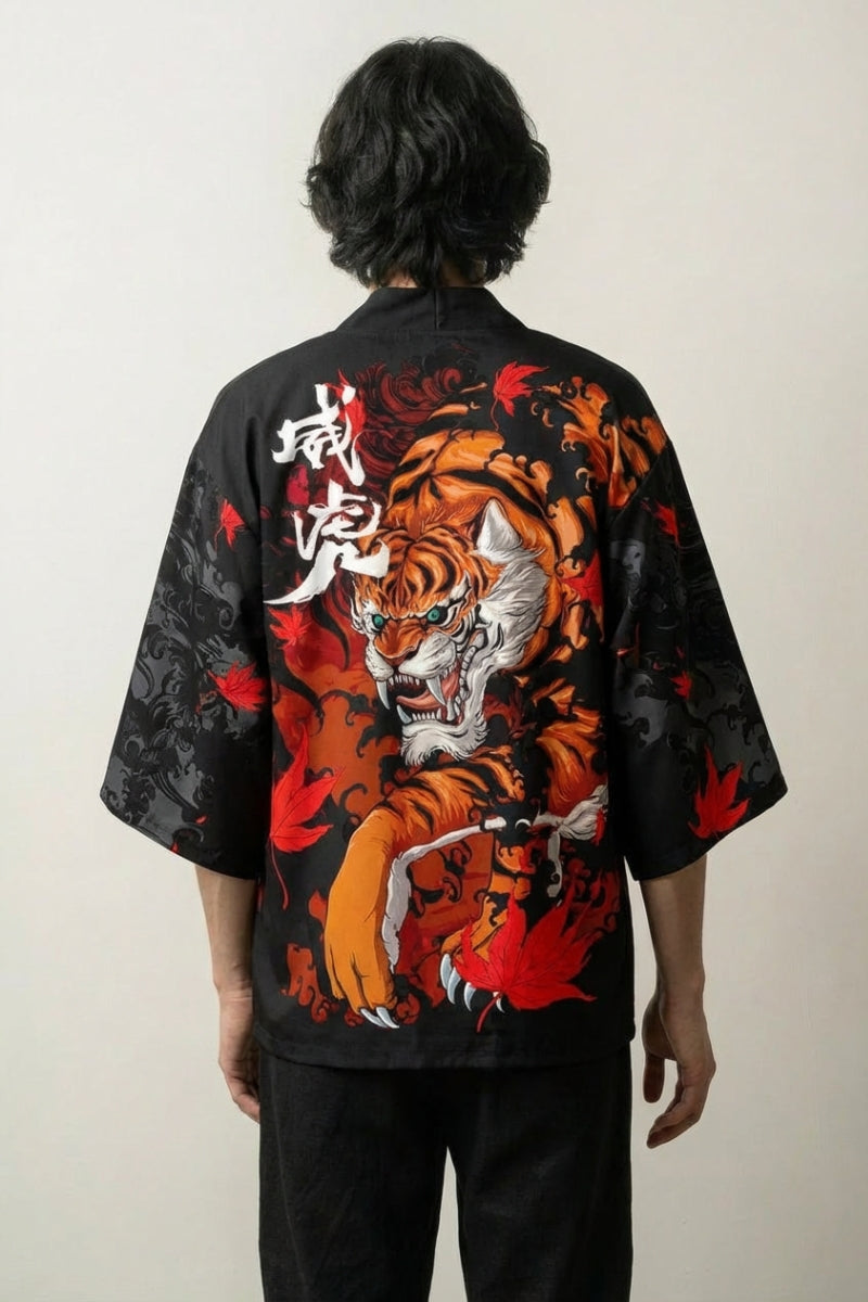 Back view of haori with tiger print
