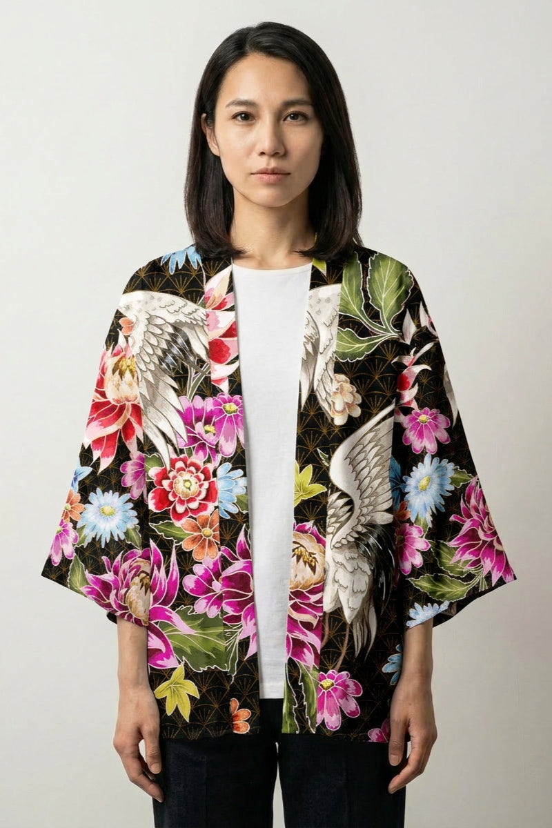 Women's Haori, Floral Crane Jacket | Japan Clothing – JAPAN CLOTHING