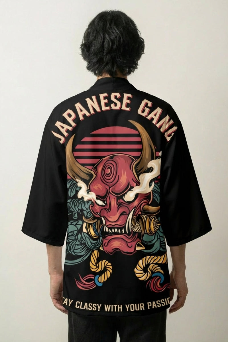 Back view of happi coat with oni motif