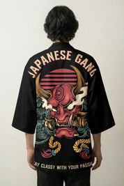 Back view of happi coat with oni motif