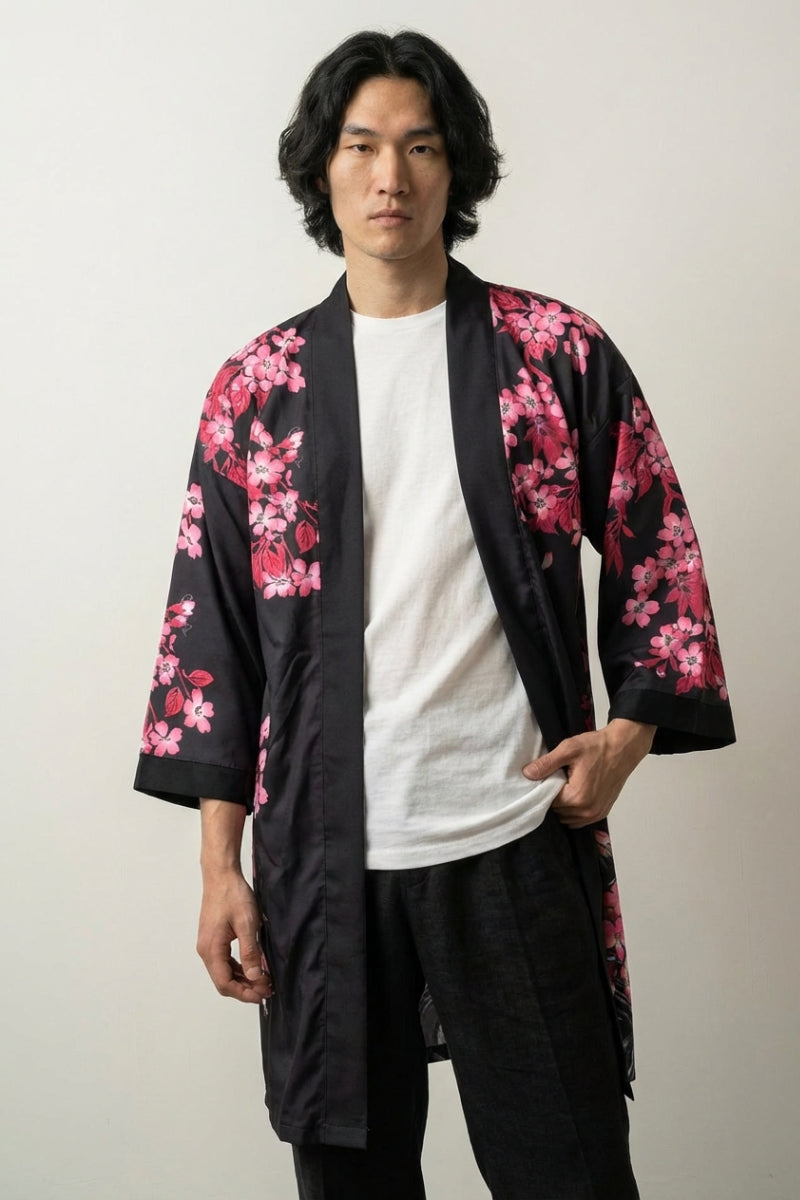 Japanese-style happi coat with sakura print