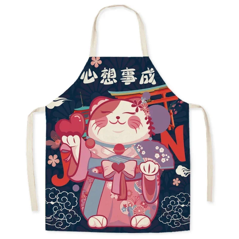 Japanese Apron – Lucky Cat Design Kitchen Apron Multiple Sizes