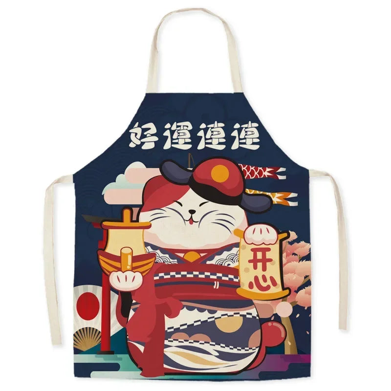 Japanese Apron – Lucky Cat Design Kitchen Apron Multiple Sizes
