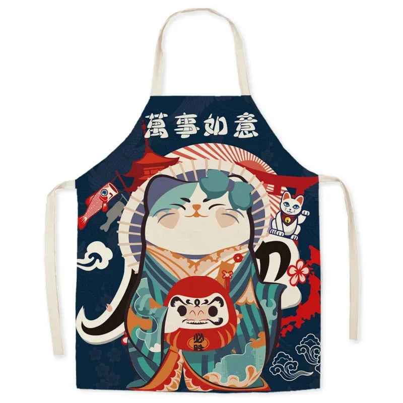 Japanese Apron – Lucky Cat Design Kitchen Apron Multiple Sizes