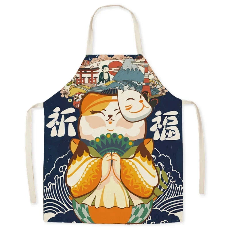 Japanese Apron – Lucky Cat Design Kitchen Apron Multiple Sizes