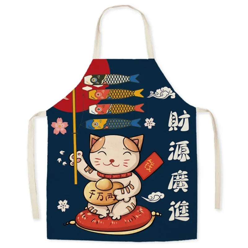 Japanese Apron – Lucky Cat Design Kitchen Apron Multiple Sizes