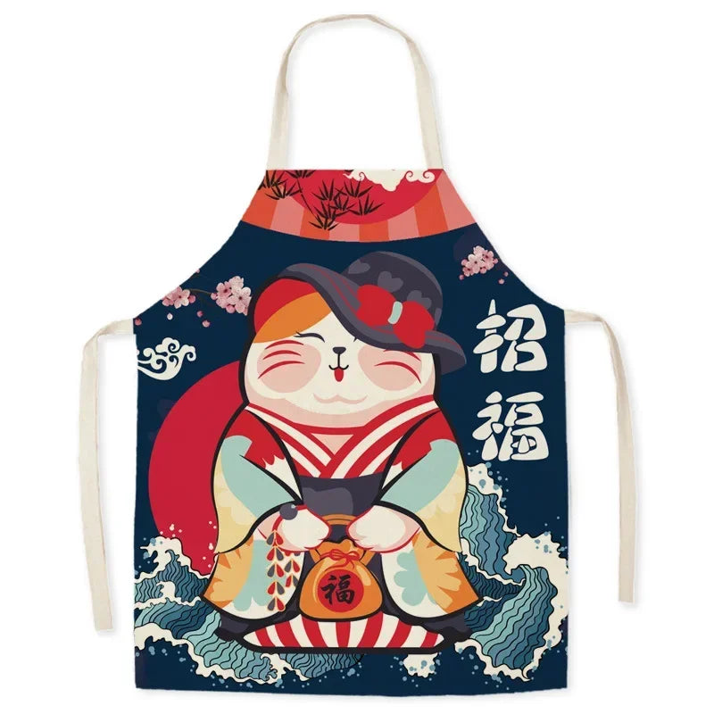Japanese Apron – Lucky Cat Design Kitchen Apron Multiple Sizes