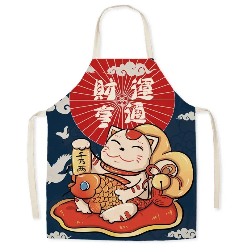 Japanese Apron – Lucky Cat Design Kitchen Apron Multiple Sizes
