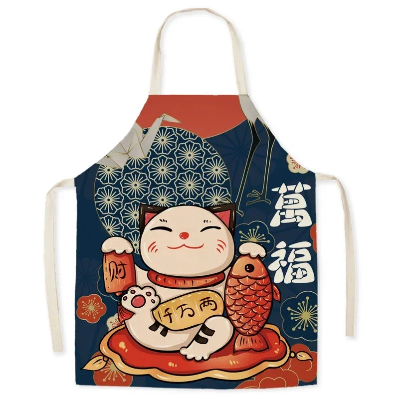 Japanese Apron – Lucky Cat Design Kitchen Apron Multiple Sizes