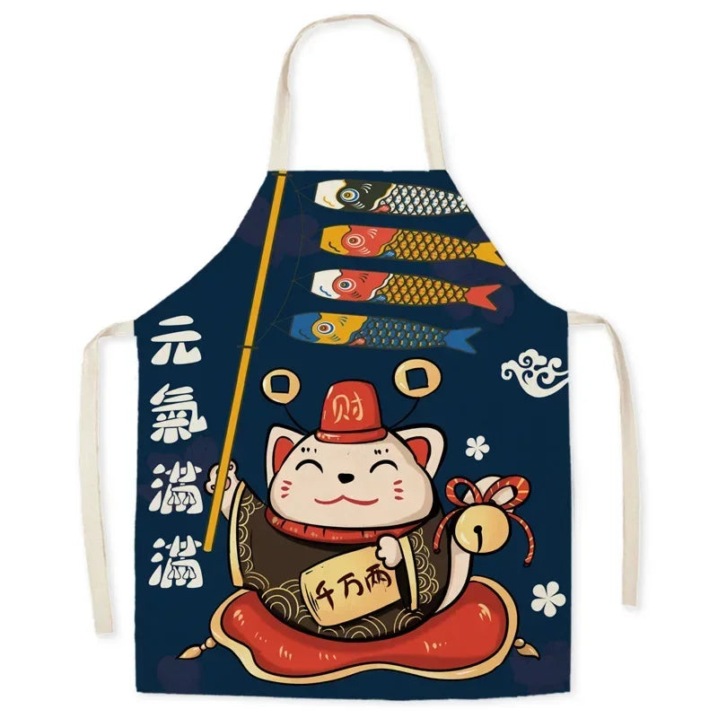 Japanese Apron – Lucky Cat Design Kitchen Apron Multiple Sizes