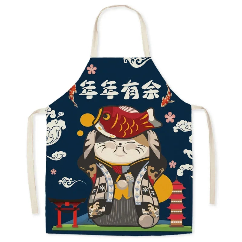 Japanese Apron – Lucky Cat Design Kitchen Apron Multiple Sizes