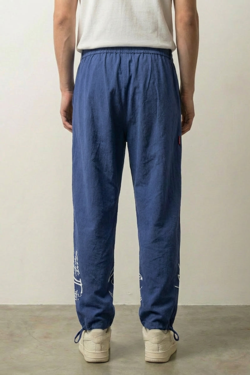 Japanese Crane Pants 'Tsuru' — Japanese jogger embroidered with a white crane