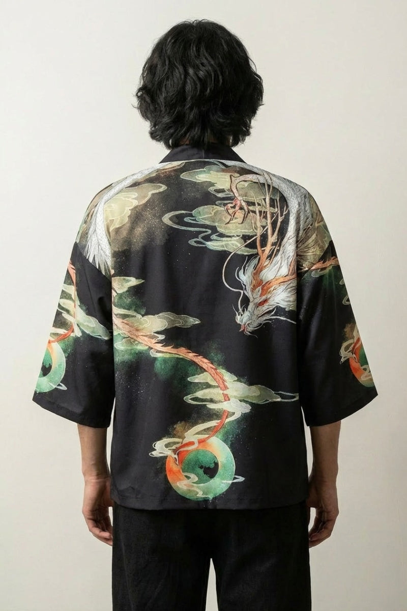 Japanese Dragon Kimono 'Kaito Edition' — The Japanese dragon kimono in smoke, gold and green