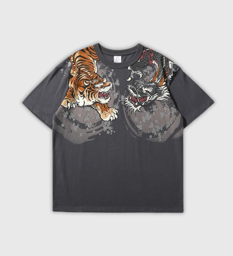 Elegant oversized shirt with Japanese embroidered of tiger